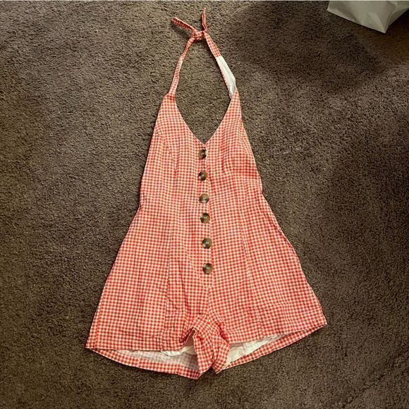 URBAN OUTFITTERS RED GINGHAM HALTER ROMPER - Picture 2 of 5